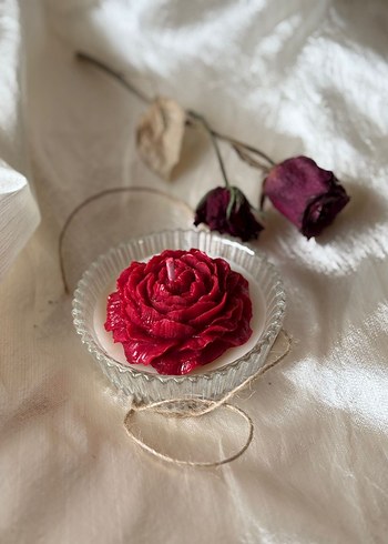 Bordo Gül Şeklinde Mum ve Cam Tutucu - Görsel 2