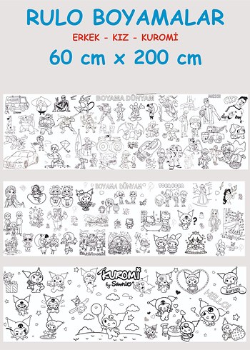 60x200 cm Rulo Boyama - Erkek, Kız, Kuromi