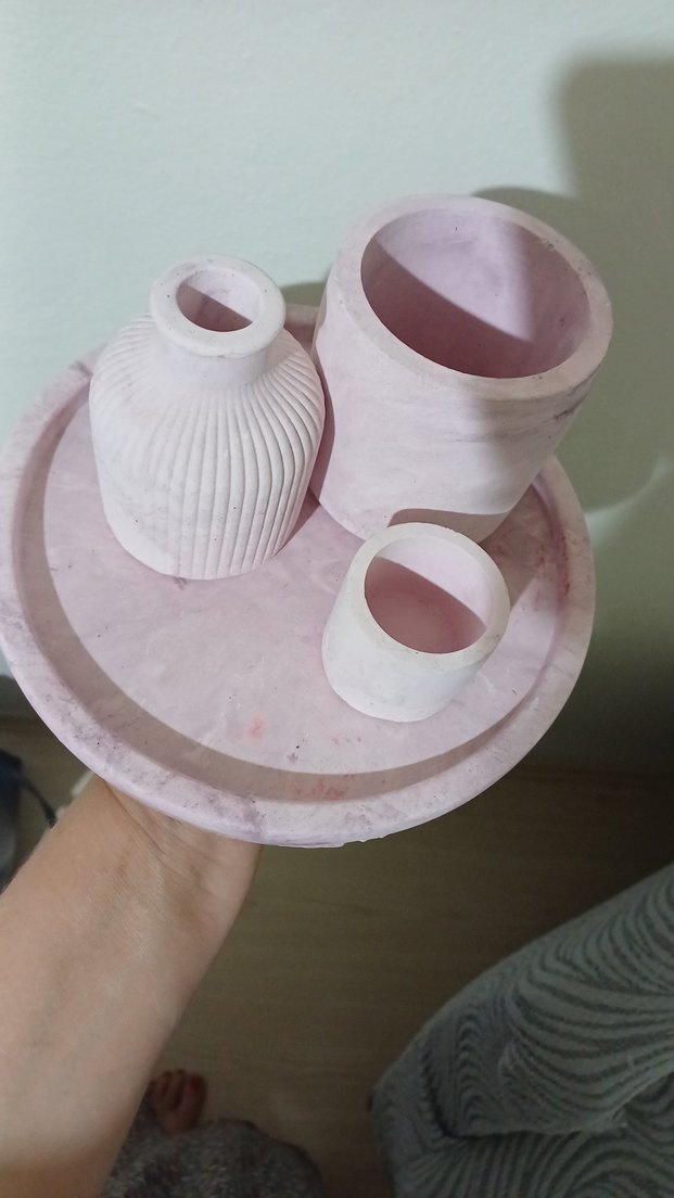 Pastel Pembe Seramik Vazo Seti - Görsel 2