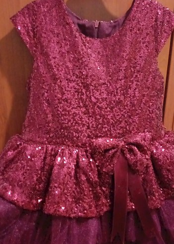 Parlak bordo renk Kız Çocuk Volanlı Elbise - Görsel 2