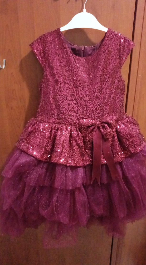 Parlak bordo renk Kız Çocuk Volanlı Elbise - Görsel 3