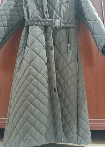 Sitare Marka.Gri Uzun Kapitone Kadın Kışlık Mont - Görsel 7