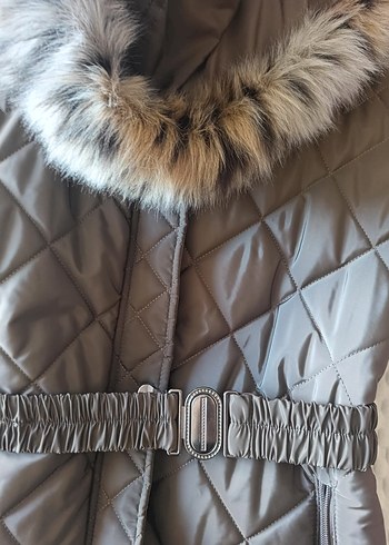 Sitare Marka.Gri Uzun Kapitone Kadın Kışlık Mont - Görsel 8