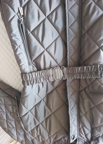 Sitare Marka.Gri Uzun Kapitone Kadın Kışlık Mont - Görsel 9