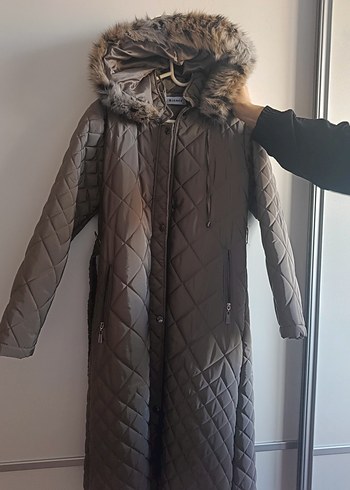 Sitare Marka.Gri Uzun Kapitone Kadın Kışlık Mont - Görsel 12