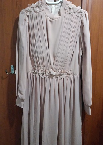 Pudra Şifon Pilili Uzun Abiye Elbise - Görsel 3