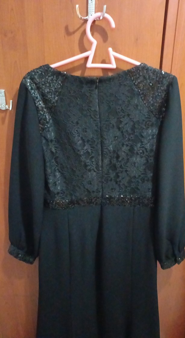 Uzun Kollu Siyah pul detay 42 beden balık abiye elbise - Görsel 4