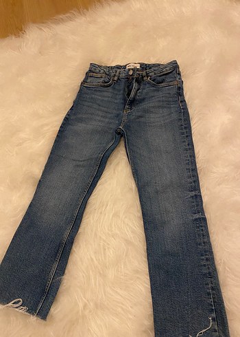 Zara Kadın Mavi Normal Kesim Denim Pantolon