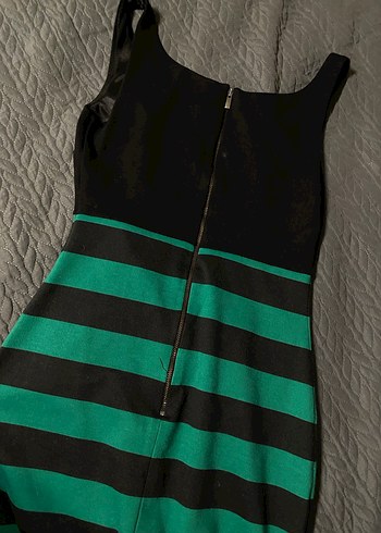 Önü Drapeli Yeşil Siyah Çizgili Uzun Hamile Eteği - Görsel 3