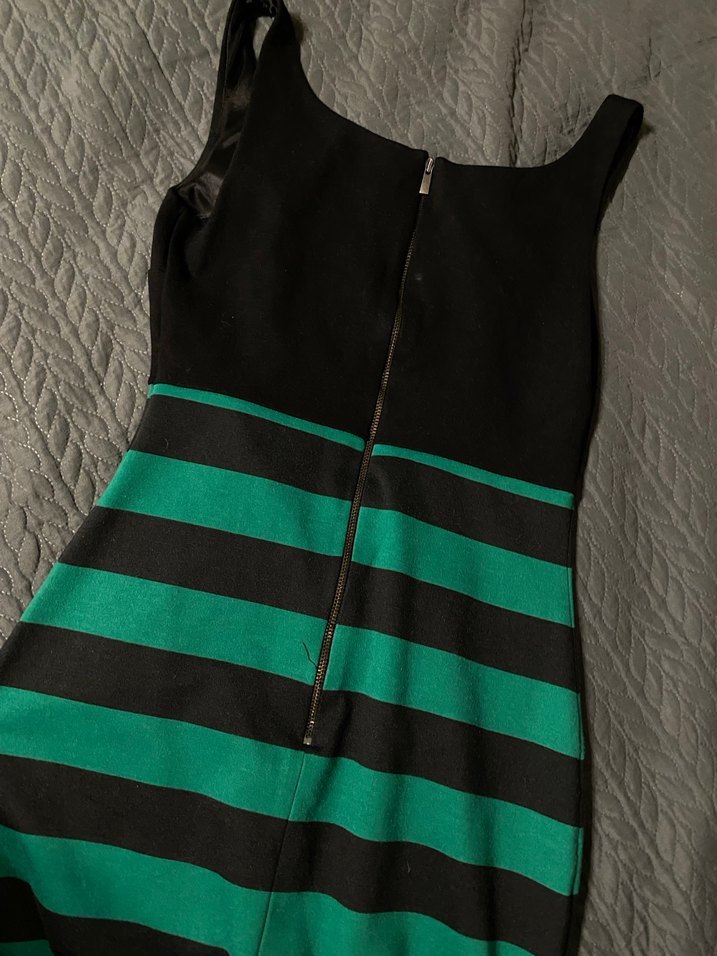 Önü Drapeli Yeşil Siyah Çizgili Uzun Hamile Eteği - Görsel 3