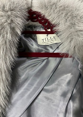 Gri Suni Kürk Detaylı Midi Ceket - Görsel 4