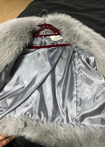 Gri Suni Kürk Detaylı Midi Ceket - Görsel 3