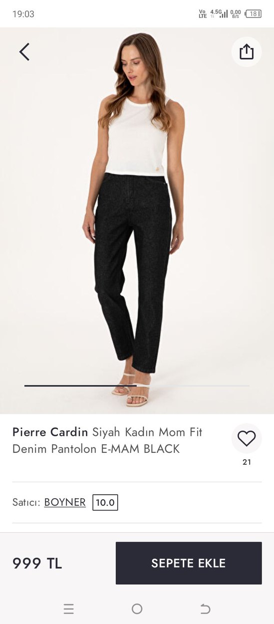 Pierre Cardin Siyah Kadın Mom Fit Denim Pantolon - Görsel 4
