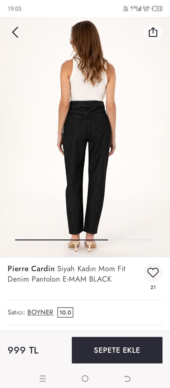 Pierre Cardin Siyah Kadın Mom Fit Denim Pantolon - Görsel 5