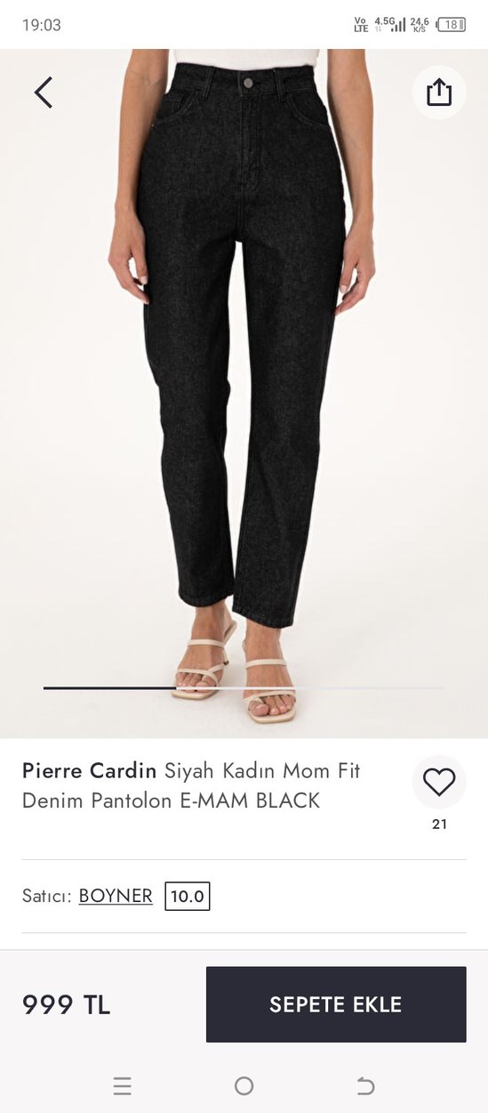 Pierre Cardin Siyah Kadın Mom Fit Denim Pantolon - Görsel 3