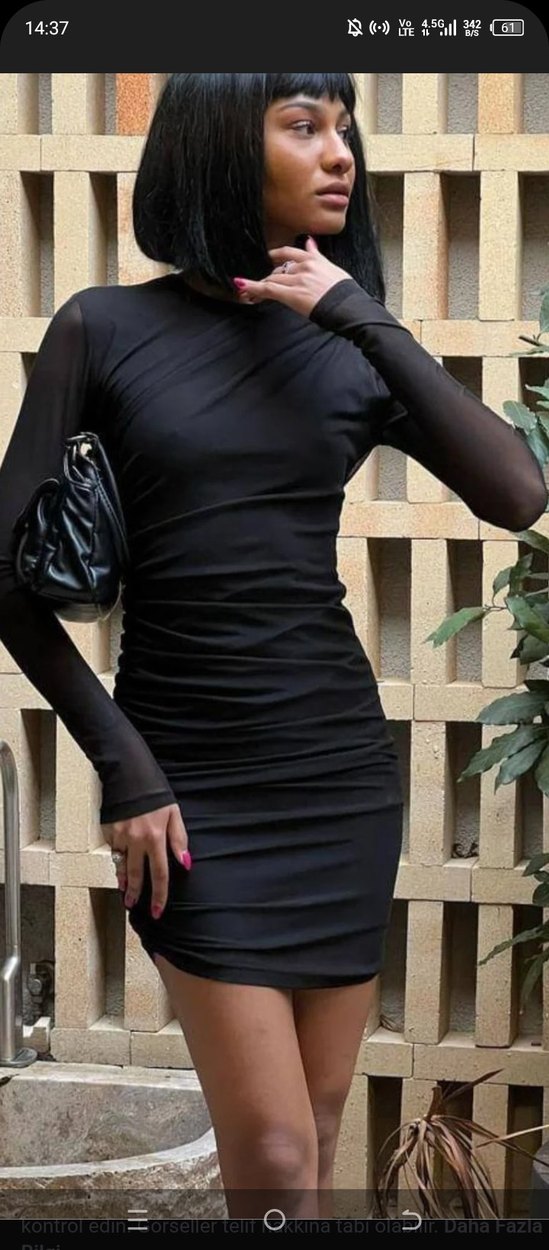 Siyah Drapeli Mini Astarlı Tül Elbise - Görsel 2