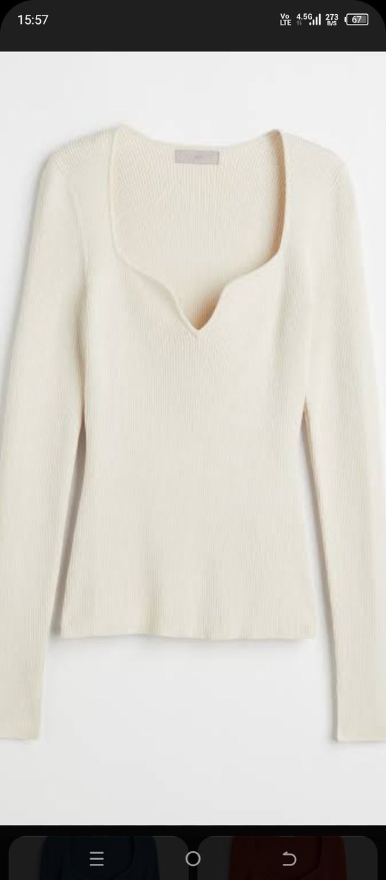 V Yaka Beyaz Kadın Triko Bluz - Görsel 3