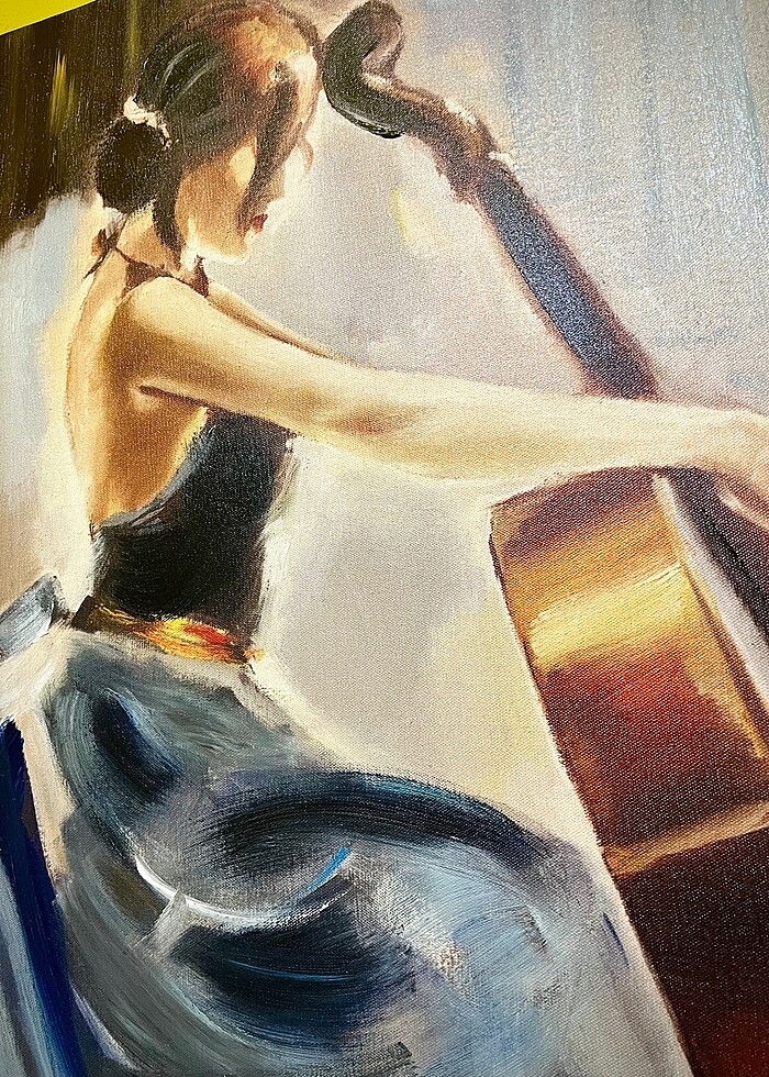 ÇELLO ÇALAN KIZ YAĞLI BOYA TABLO - Görsel 3