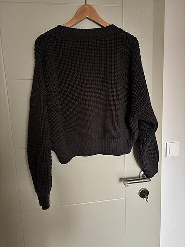 m Beden gri Renk Mavi Jeans Hafif Kısa Gri Örgü Hırka