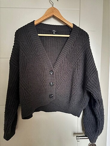 m Beden Mavi Jeans Hafif Kısa Gri Örgü Hırka