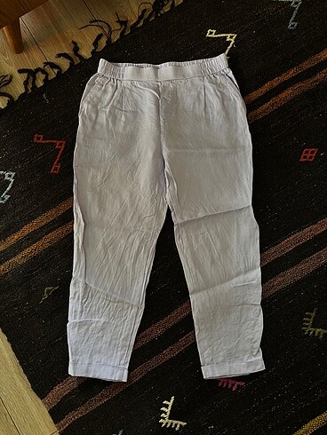 Benetton Yüksek Bel Lila Keten Pantolon