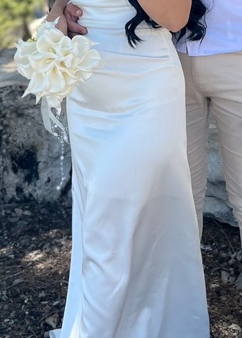 Beyaz Straplez A Kesim Uzun Gelinlik - Görsel 2