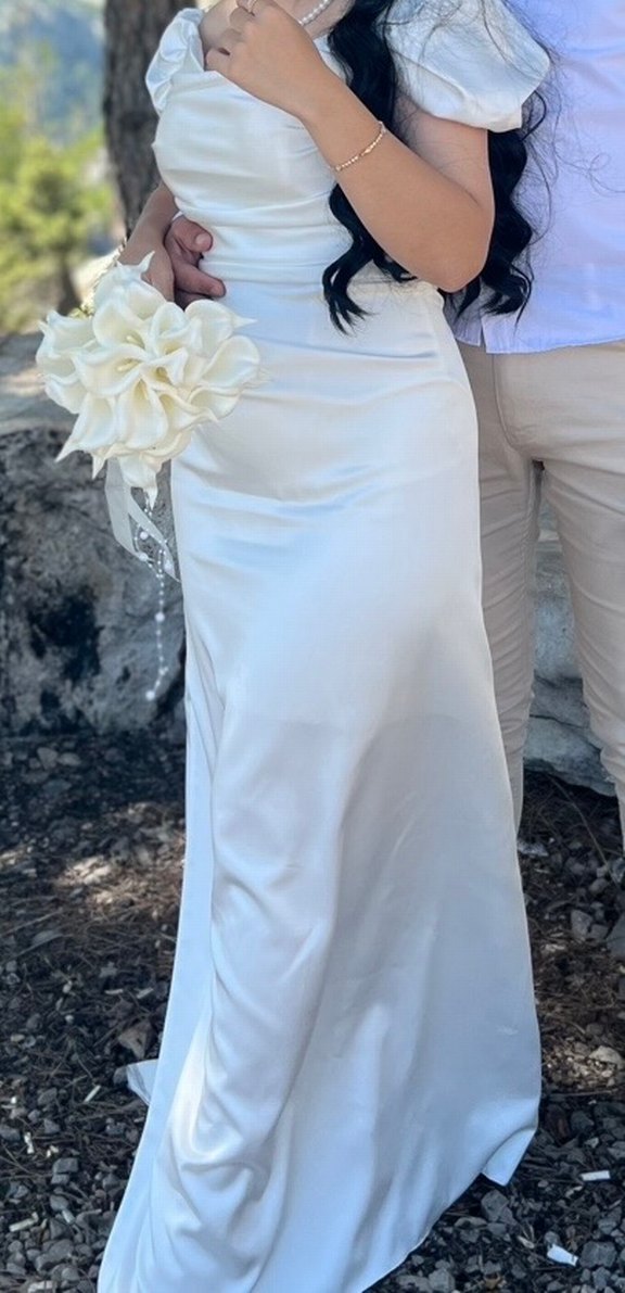 Beyaz Straplez A Kesim Uzun Gelinlik - Görsel 2