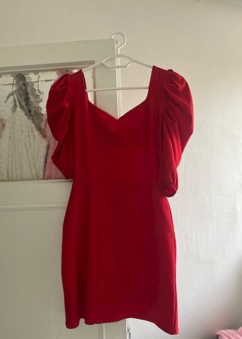 Kırmızı Drapeli V Yaka Mini Elbise - Görsel 3