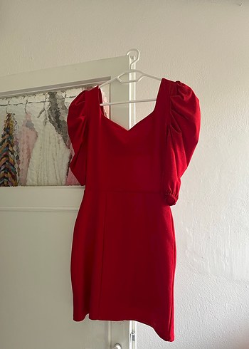 Kırmızı Drapeli V Yaka Mini Elbise - Görsel 2