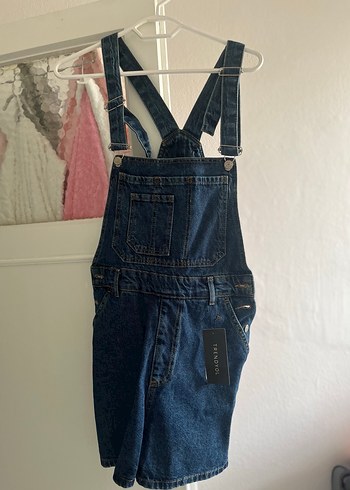 Kadın Lacivert Denim Askılı Midi Tulum - Görsel 2