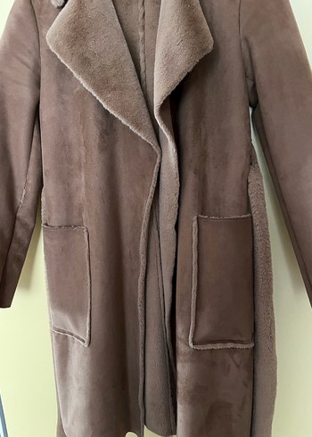 Kahverengi süet tüylü Kadın Kaban - Görsel 3