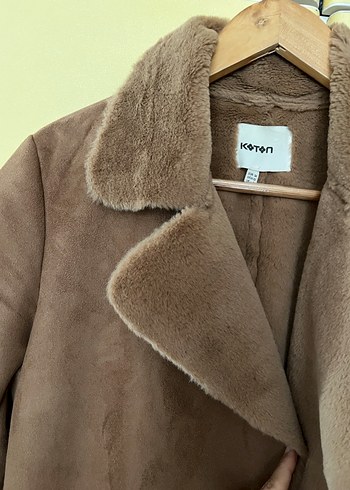 Kahverengi süet tüylü Kadın Kaban - Görsel 2