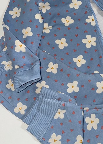 Çiçek Desenli Mavi Bebek Kız Takımı - Görsel 2
