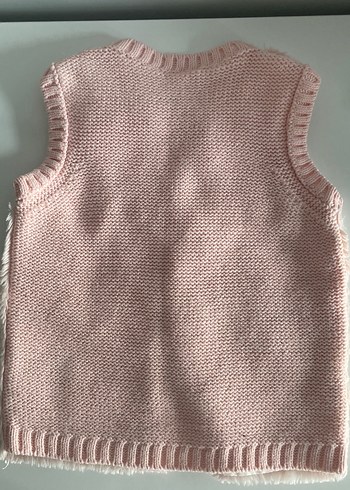 Kız Çocuk Pembe Kürklü Triko Yelek - Görsel 5