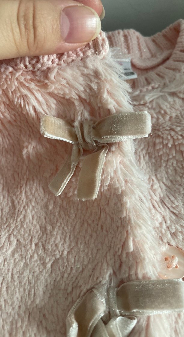 Kız Çocuk Pembe Kürklü Triko Yelek - Görsel 2