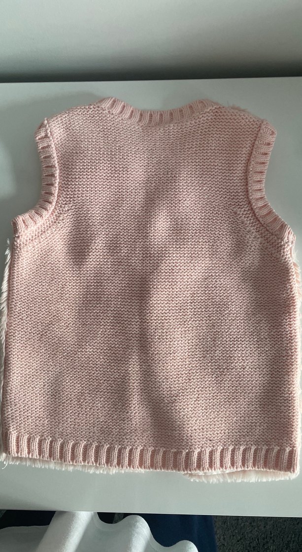Kız Çocuk Pembe Kürklü Triko Yelek - Görsel 5