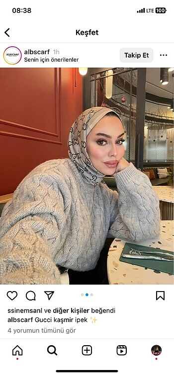 Gri Gucci kaşmir ipek şal