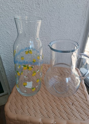 Sarı Limon Desenli Cam Sürahi ikisi birden