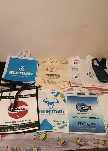 Baskılı Beyaz Bez Çanta Seti promosyon toplam 20 adet