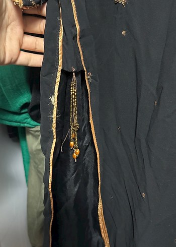 Boncuk İşlemeli Uzun Siyah Kadın Kınalık Elbise - Görsel 3