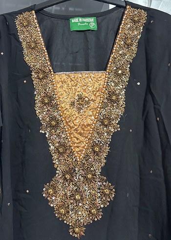 Boncuk İşlemeli Uzun Siyah Kadın Kınalık Elbise - Görsel 2