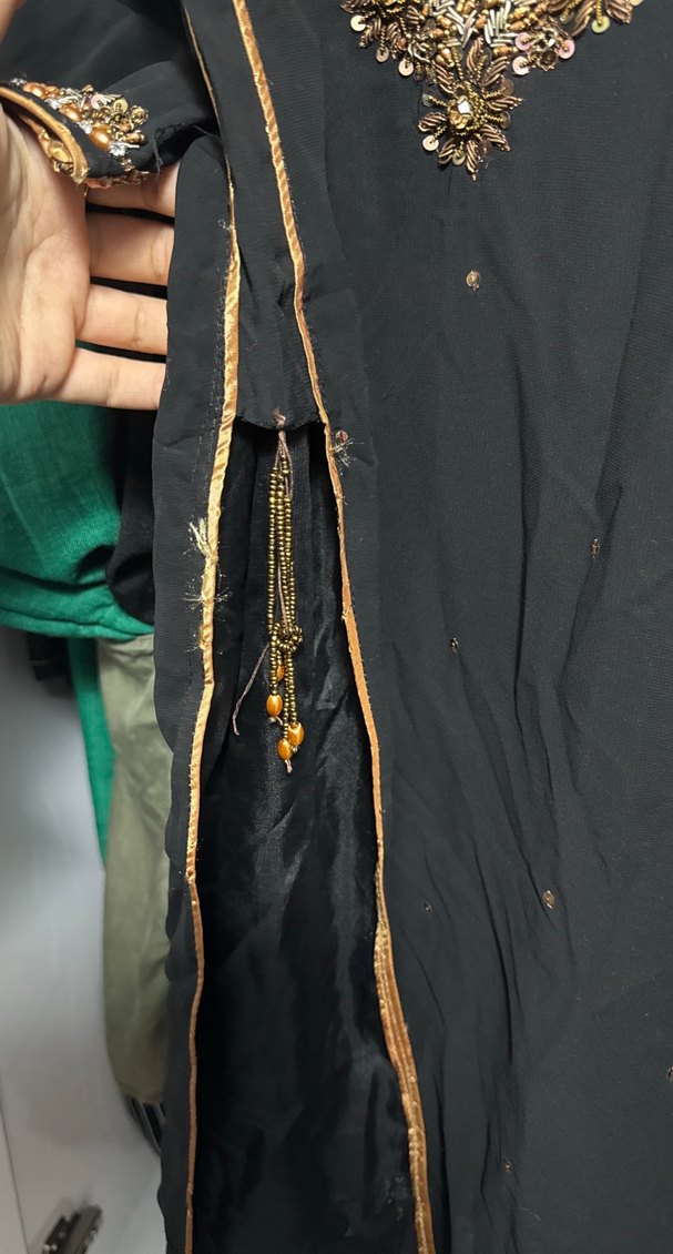 Boncuk İşlemeli Uzun Siyah Kadın Kınalık Elbise - Görsel 3