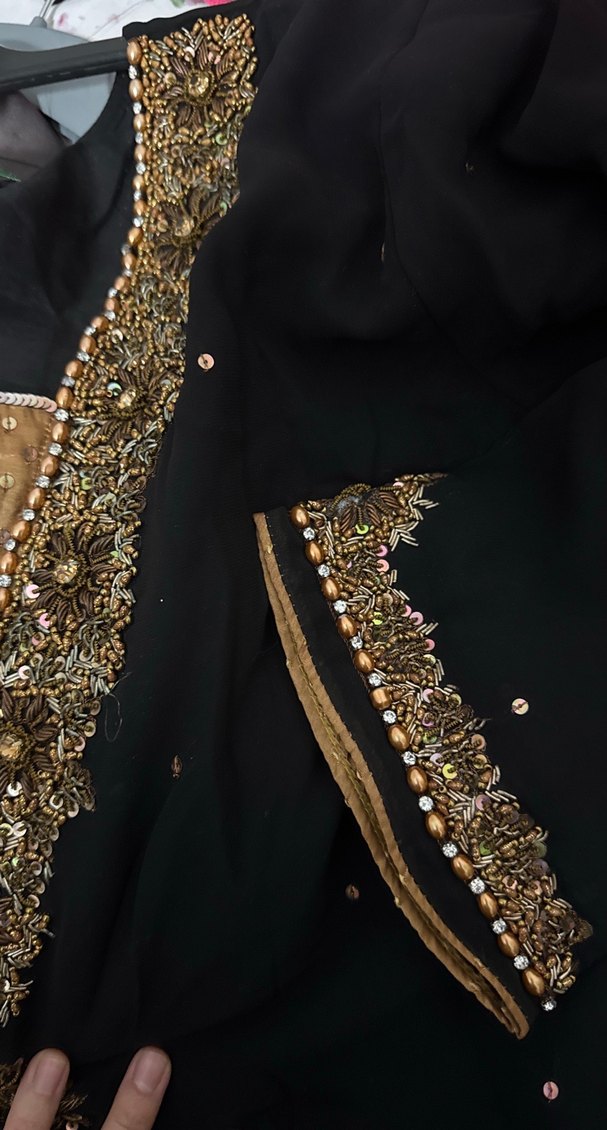 Boncuk İşlemeli Uzun Siyah Kadın Kınalık Elbise - Görsel 5