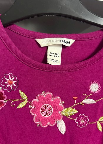 Mor Nakışlı Uzun Kollu Kız Tişörtü - Görsel 2