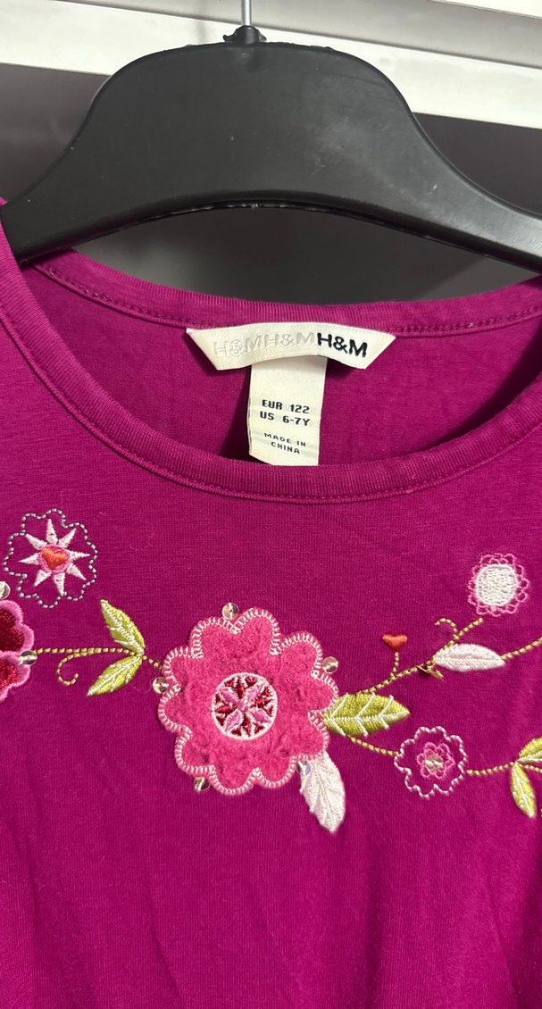 Mor Nakışlı Uzun Kollu Kız Tişörtü - Görsel 2