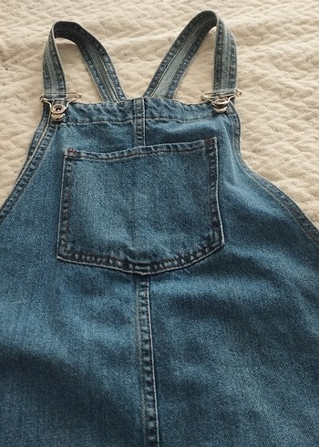 Düğmeli Mavi Denim Kadın Salopet - Görsel 3