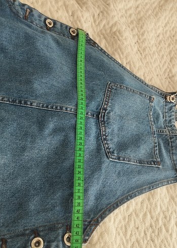 Düğmeli Mavi Denim Kadın Salopet - Görsel 5