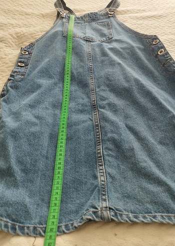 Düğmeli Mavi Denim Kadın Salopet - Görsel 6