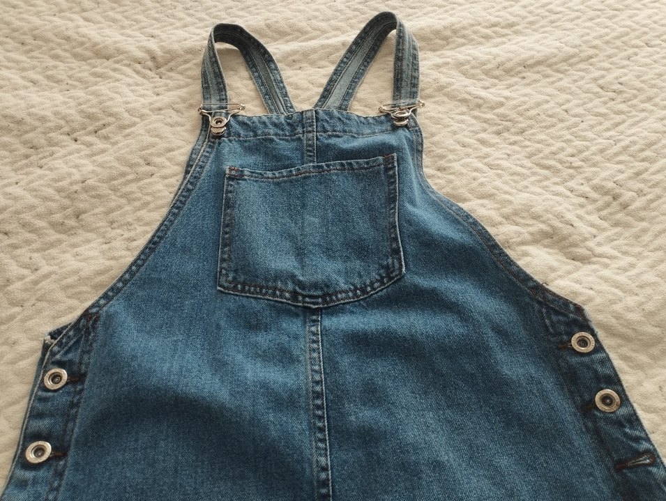 Düğmeli Mavi Denim Kadın Salopet - Görsel 3