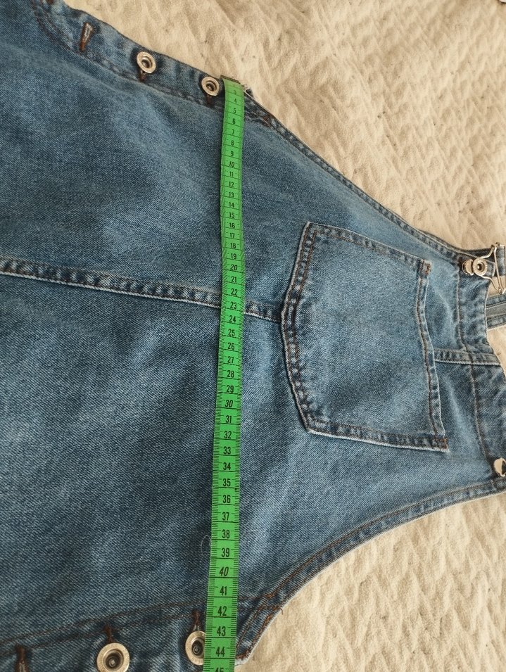 Düğmeli Mavi Denim Kadın Salopet - Görsel 5